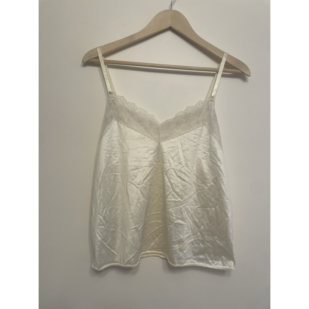 Vintage Diane Von Furstenberg Camisole Women Size 36 Ivory Satin Lace Half Slip